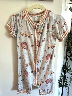 Bundle of Joy Bamboo Farm Print Short Sleeve Romper 3T